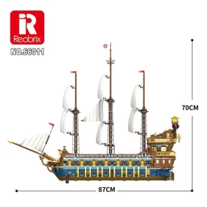 Reobrix 66011 The Royal Fleet The Sun Pirate Ship Model MOC Brick Small Particle Assembly Toys Building Blocks Gift For Boys 1